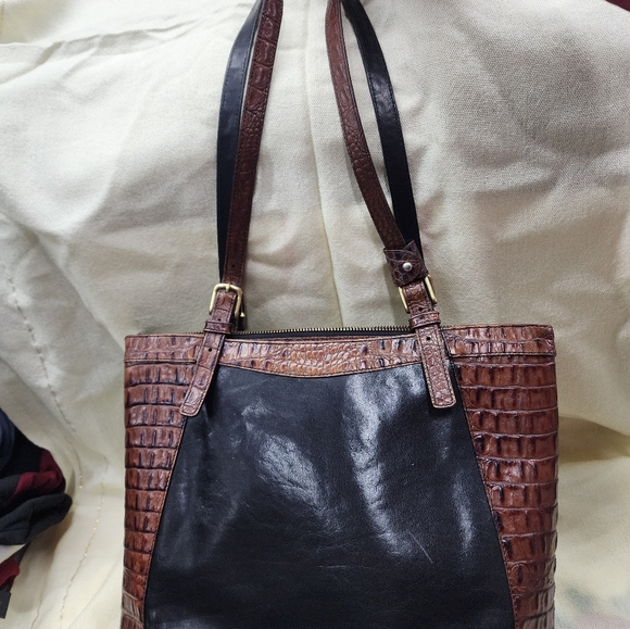 Brahmin Tuscan Collection Medium Asher Tote Pecan Brown Croc Black Leather Zip - Picture 15 of 15
